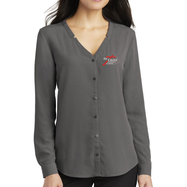 Port Authority Ladies Long Sleeve Button-Front Blouse - Embroidered Logo Thumbnail