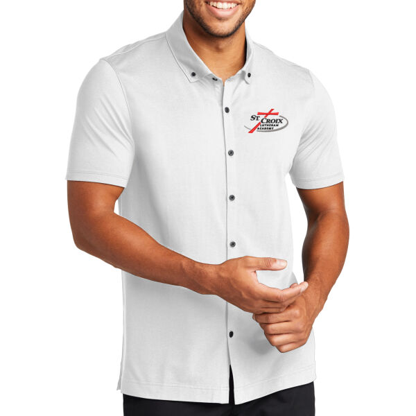 Mercer+Mettle Stretch Pique Full-Button Polo - Embroidered Logo Thumbnail