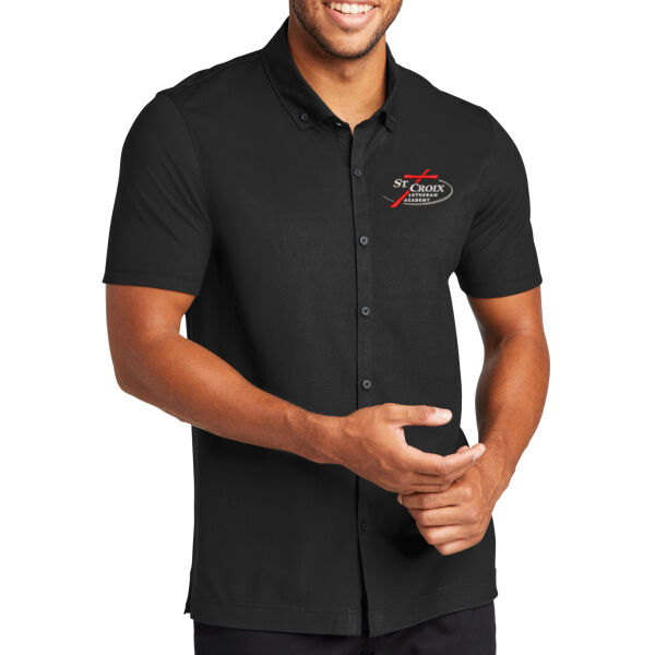 Mercer+Mettle Stretch Pique Full-Button Polo - Embroidered Logo Thumbnail
