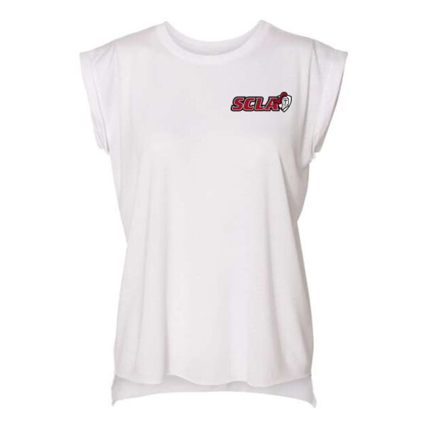 BELLA + CANVAS - Women’s Flowy Rolled Cuffs Muscle Tee - Printed Logo Thumbnail